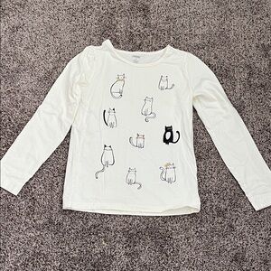 Gymboree Off-White Long Sleeve Cat Print Tee